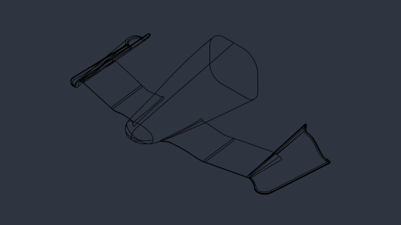 Wireframe CAD view of the Indy oval-spec front wing